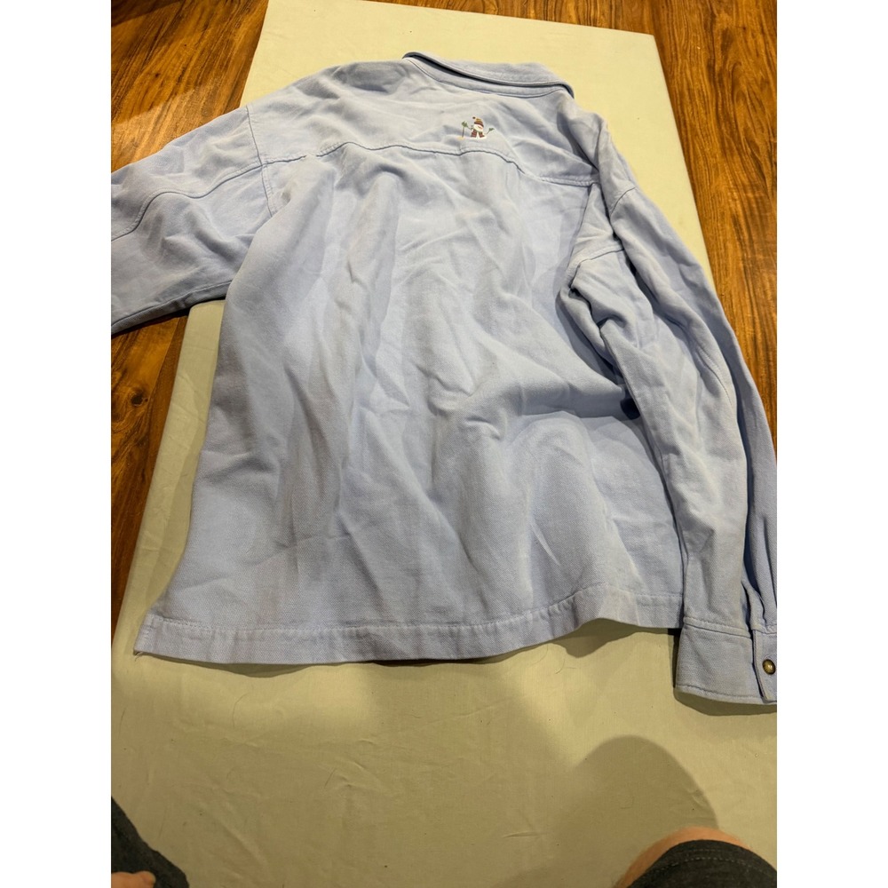 Vintage Mens WEK Snowman Embroidered Button Down Shirt L/XL Light Blue